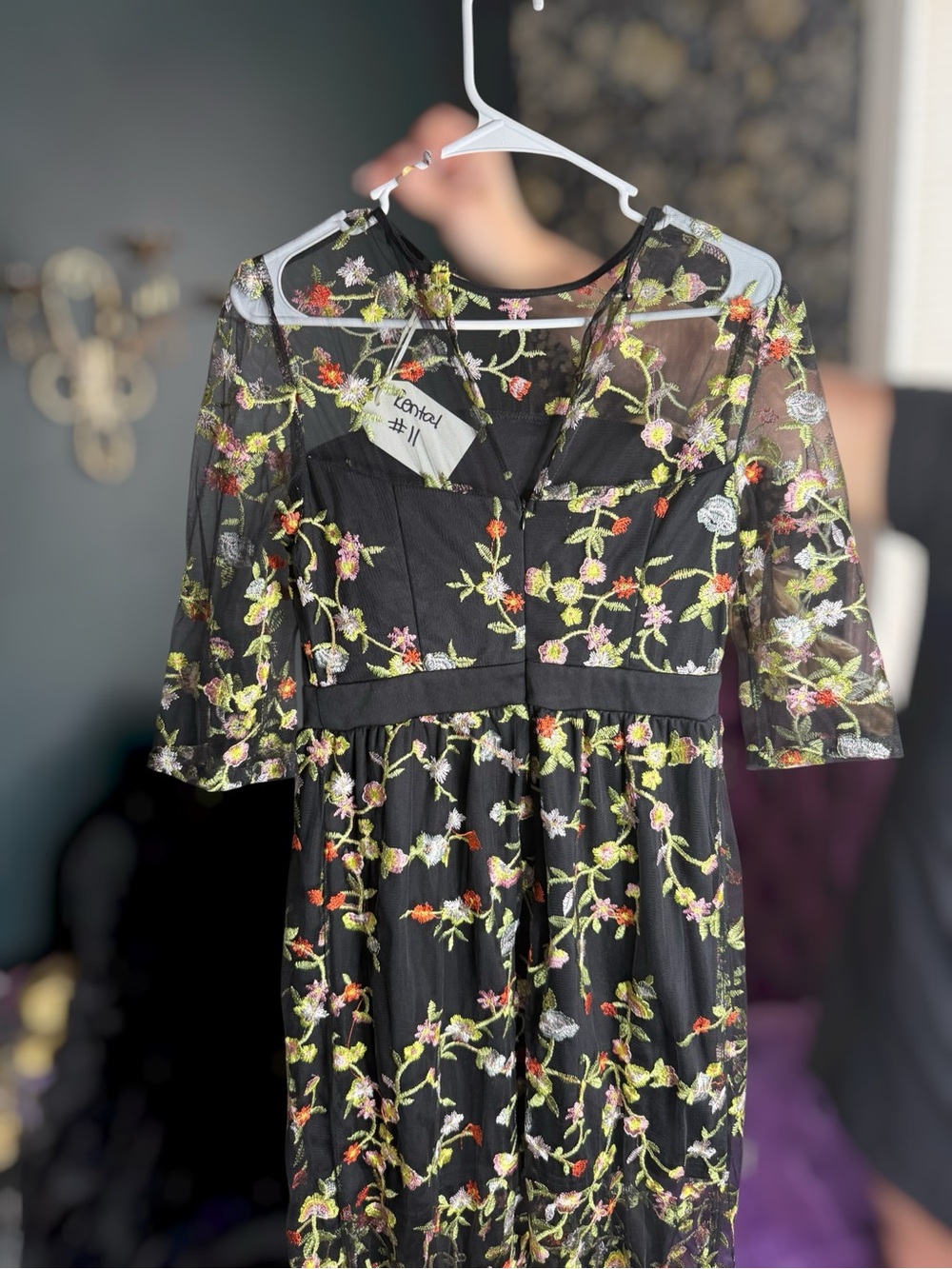 Sheer Black Floral Midi Dress - Picture 2 of 2